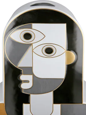 Image de Gilde Gesichtsvase, "Picassa", Fraumotiv, Keramik, grau, schwarz, VE 2, L. 7 cm, B. 24 cm, H. 34 cm 34363 4063387343630