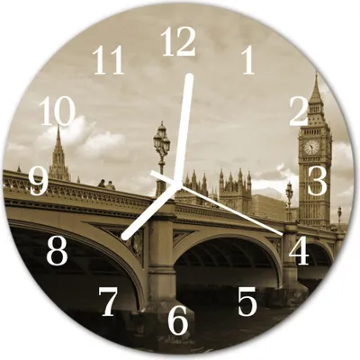 Produktbild von Glasuhr Wanduhr Küchenuhr Echt-Glas 30fi cm Brücke sepia