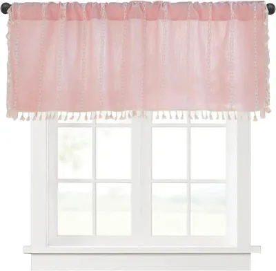 Image de Rideau de cuisine en crochet style bohème, court - Rose, 132 cm x 45 cm