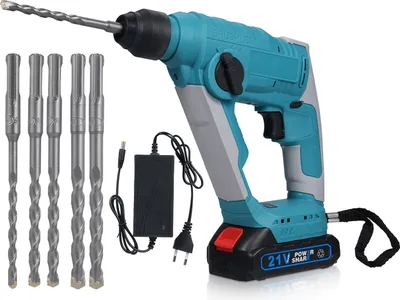 Produktbild von 21 V buerstenloser Elektrohammer, 4000ipm, 2,0 J, Akku-Hammer, praeziser Start und maximale Drehmomentkontrolle mit LED-Licht zum Bohren in Stahl, Beton und Holz, EU-Stecker, 1 2000-mAh-Akku