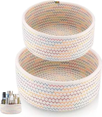 Produktbild von Famanu Aufbewahrungskorb Set von 2 – Baumwollseil – Geflochtener Korb Organizer – Badezimmer/Kinderzimmer