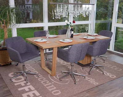 Immagine prodotto di set di 6 sedie per sala da pranzo HWC-A74, poltrona girevole, regolabile in altezza ~ tessuto, grigio