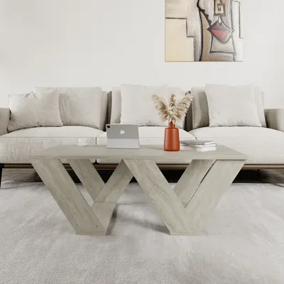 Produktbild von DECORTIE Pipra Moderner Couchtisch Travertinfarbe , 110 x 60 x 40 cm