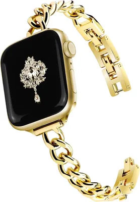 Produktbild von FFO2World schmales Metallarmband für Apple Watch 42–49 mm/SE/Serie 1–11/Ultra – elegantes Denim-Kettendesign – gold