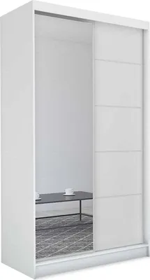 Produktbild von AGMAT Schwebetürenschrank Kira, Kleiderschrank mit 2 Türen und Spiegel, Moderne Garderobe in Farbe: Weiß, Schrank in Größe: 150 x 216 x 61 cm