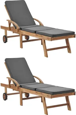 Produktbild von Sonnenliegen mit Auflagen 2 Stk. Massivholz Teak Dunkelgrau