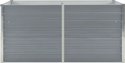 A gray metal raised garden bed.