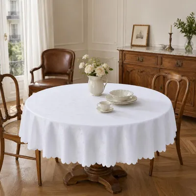 Produktbild von ProximaX Runde Tischdecke Ø140 cm Weiß mit Jacquard Muster, Wasserabweisend, Schmutzabweisend, Pflegeleicht