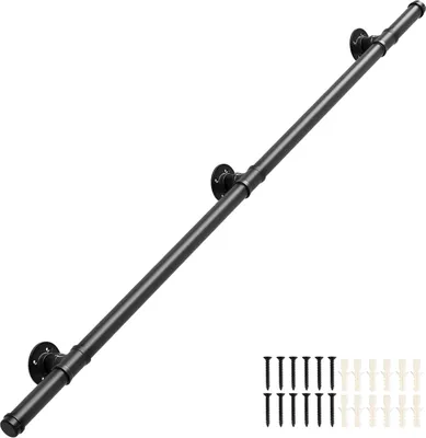 Produktbild von Bettizia Handlauf Treppengeländer Schwarz 150cm Verzinktes Stahlrohr Geländer Pulverbeschichtung Schutzbügel Treppe