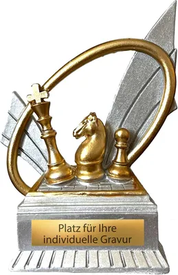 Produktbild von Schach Pokal mit Wunschgravur – Schachfiguren Silber Gold
