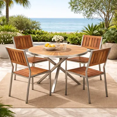 Produktbild von Teako Design Gartenmöbelset Alserio Cantene 4 Stühle Tisch 80 cm Teakholz