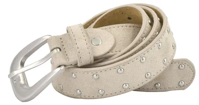 Produktbild von styleBREAKER Damen Nietengürtel Kugelnieten Velours, 80cm,Beige