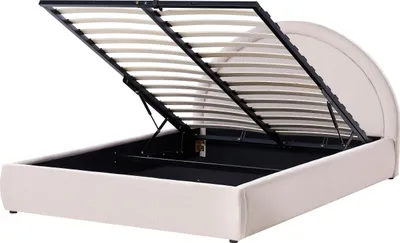 Produktbild von BELIANI Bett Hellbeige Gepolstert mit Lattenrost 160 x 200 cm Hochklappbar Bettkasten Hohes Kopfteil Modern Schlafzimmer Doppelbett