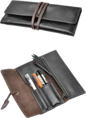 Imagen del producto de Omgoods - Estuche para bolígrafos, hecho a mano en cuero de alta calidad, enrollable, para artículos de escritura, con bucles para bolígrafos, compartimento con cremallera, forrado en cuero de cerdo