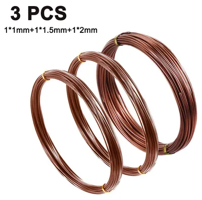 Obrázek produktu pro Sada tří drátů pro bonsaje, eloxovaný hliníkový tréninkový drát, průměry 1,0/1,5/2,0 mm, 10 metrů na roli, nerezový, vhodný pro tvarování bonsají a DIY projekty