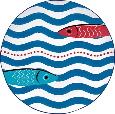Produktbild von Frühstücksteller SARDINE'S PARTY FISCHE Motiv 2 21cm weiß blau rot Easy Life WA