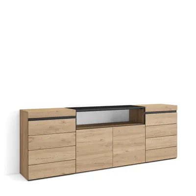 Produktbild von Kommode mit Schubladen, 214x35x75 cm, Für Schlafzimmer, Sideboard, Schrank, Eiche farbe