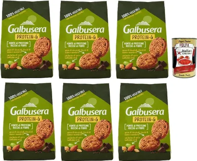 Produktbild von Glbusera Protein-G Frollini 100% vegetali, biscotti, kekse Hafer- und Mandelkekse, Proteinquelle und reich an Ballaststoffen 6x 280g + Italian Gourmet polpa 400g