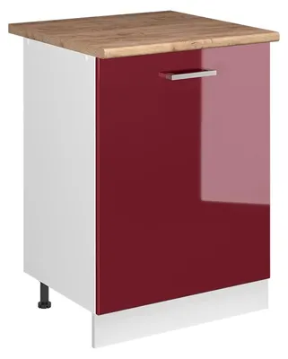 Imagen del producto de Mueble bajo de cocina Vicco R-Line Rojo de alto brillo/Blanco 60 cm con 1 puerta encimera Roble dorado, Model 72124