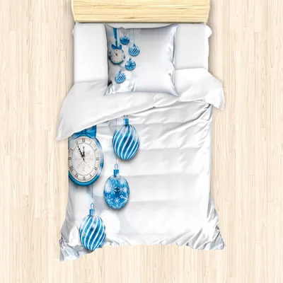 Produktbild von ABAKUHAUS Uhr Mantele, Neujahr Countdown, Milbensicher Allergiker geeignet mit Kissenbezügen, 135 cm x 200 cm - 80 x 80 cm, Blau