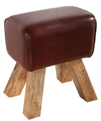Produktbild von Casa Padrino Echtleder Hocker Braun 40 x 30 x H. 45 cm - Designer Sitzhocker - Unikat