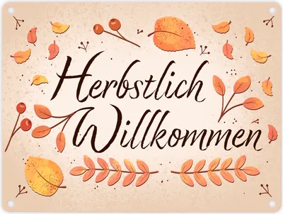 Produktbild von Herbstlich Willkommen Metallschild in 15x20 cm mit bunten Blättern