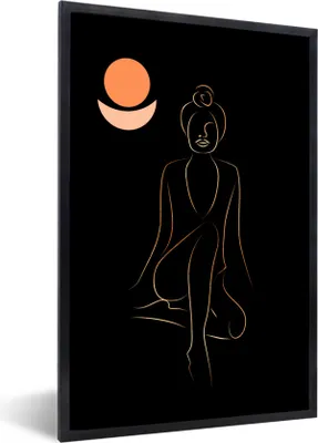 Produktbild von MuchoWow® Gerahmtes Poster Frau - Gold - Schwarz - Strichzeichnung 40x60 cm - Poster mit Schwarzem Bilderrahmen Wandposter Rahmen Foto Bilder - Papierdruck - Wandbilder