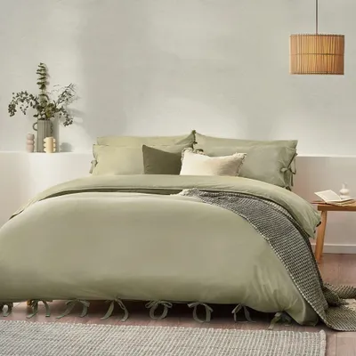 Produktbild von Yard - Schleife - Bettwäsche-Set "Mallow", Baumwolle Schleifendetail RV3244 (Doppelbett) (Salbei)