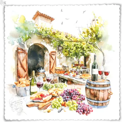 Produktbild von Servietten Papier 33x33cm 3-lagig mediterraner Weindekor Motiv 20 Stk.