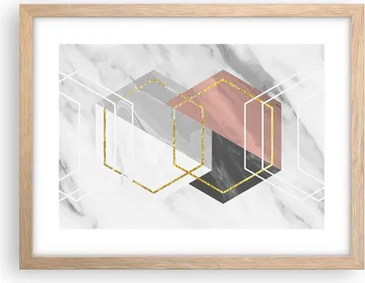 Produktbild von Gerahmtes Poster - Rahmen in heller Eiche - Zahlen Weiß Golden - 40x30 cm - Wand Bild - Wanddeko - Wandbilder - Kunstposter - Wandposter - Bilderrahmen - Bilder - Kunstdruck - P2NAA40x30-5087