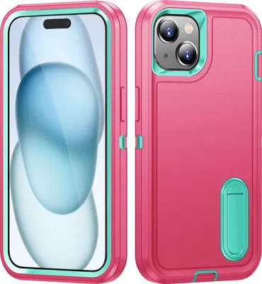 Immagine prodotto di Custodia per iPhone 14 Plus /iPhone 15 Plus Custodia protettiva ibrida antiurto a tre strati con supporto rosa