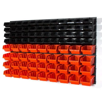 Image de 66 bacs gerbables avec étagère murale 120 x 80 cm | étagère murale de stockage