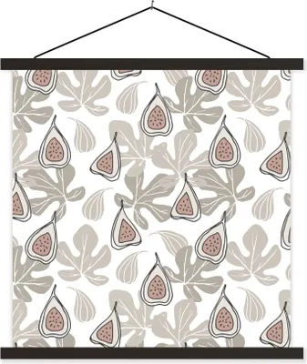 Produktbild von MuchoWow® Textilposter Sommer - Blätter - Feigen - Weiß 60x60 cm mit schwarzem Rahmen - Posteraufhänger