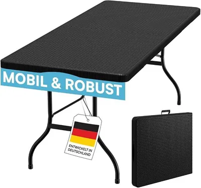 Produktbild von Zennar Gartentisch klappbar – Campingtisch Rattanoptik 180x70 cm – Buffettisch wetterfest in schwarz – Klapptisch für Garten, Terrasse & Balkon – Partytisch für 8 Personen mit Tragegriff