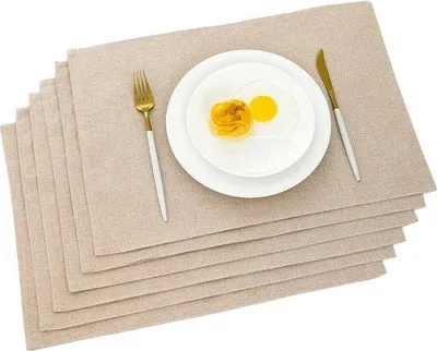 Produktbild von Beige Stoff-Unterlegscheiter aus Linnen, abwaschbar, 6er-Set