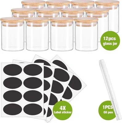 Produktbild von Glas Kräuterbehälter Set 12 Stück mit Bambusdeckel