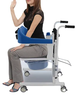 Zdjęcie produktu dla Krzesło do podnoszenia pacjentów, nośność 100 kg, regulacja wysokości 76–94 cm, szerokość 70 cm, wysokość siedziska 42–60 cm, waga 21 kg