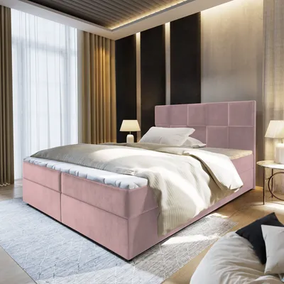 Produktbild von Masseno Boxspringbett PRATA 160x200 cm Komplett-Set mit Bonell Matratze und Topper, Polsterbett mit Bettkästen -Rosa, KRONOS 27