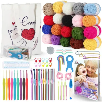 Image de Kit de crochet pour débutants, comprenant 20 pelotes de fil et des accessoires