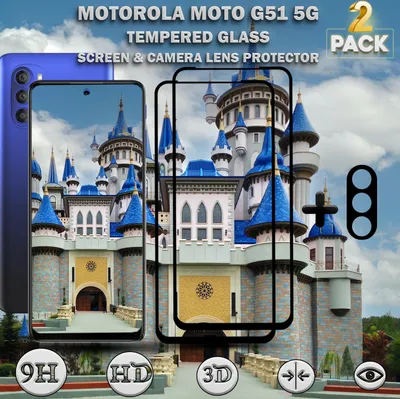 Produktbild von 2-Stück Motorola Moto G51 5G Displayschutzfolie und Objektivschutz aus gehärtetem Glas 9H