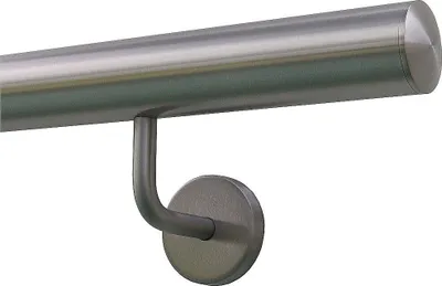Produktbild von TIBU Handlauf Edelstahl 42,4 mm Geländer 0,3m - 6m, Länge 470 cm, Ende leicht gewölbte Kappe und gewinkelte Halter