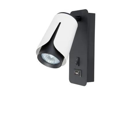Produktbild von XUDO Wandlampe GU10 - Weiß mit Schwarz - Leseleuchte mit USB-A & USB-C Anschluss - Modern und funktional