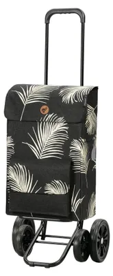 A shopping trolley with a palm leaf pattern.