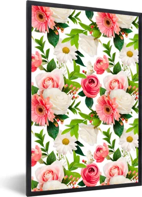 Produktbild von MuchoWow® MuchoWow® Gerahmtes Poster Blumen - Rosen - Collage 20x30 cm - Poster mit zchwarzem Bilderrahmen - Drucken - Bilder Poster im Rahmen
