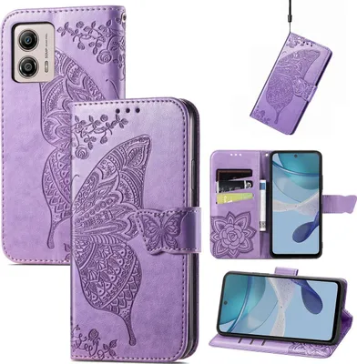 Produktbild von Mobigear Butterfly  Motorola Moto E13 Hülle Klapphülle Geldbörse - Lila
