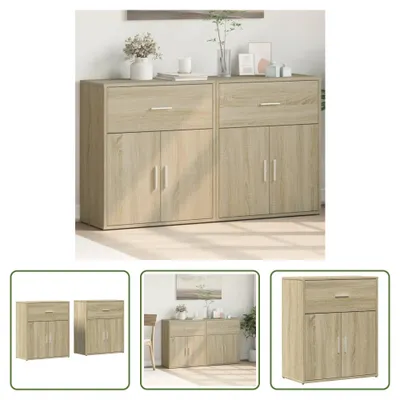 Produktbild von The Living Store Sideboards 2 Stk. Sonoma-Eiche 60x31x70 cm Holzwerkstoff