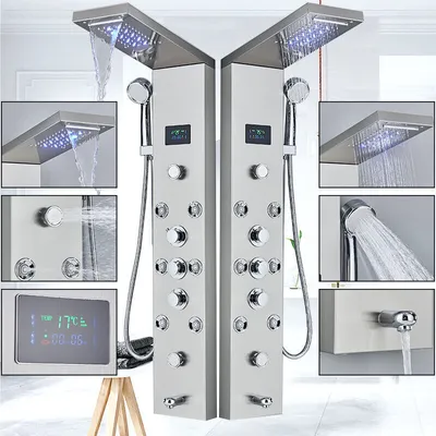 Obrázek produktu pro Sprchový panel z nerezové oceli LED Rain Shower Shower Set Sprchová montáž Masážní sprchový sloupec
