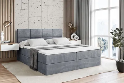 Produktbild von ALTDECOR Boxspringbett mit H4 Matratze und Topper - 140 x 200 cm - ARDENI - Grau Samt - Polsterbett mit Bettkasten und Lattenrost, Bett mit Stauraum