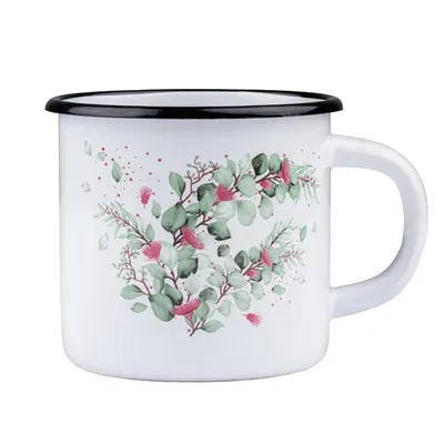 Produktbild von EMALIA RYBNIK Eukalyptus Emaille Becher 500 ml – Tasse mit Henkel für Induktion & Gas
