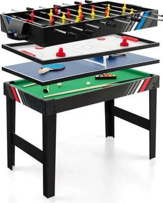 Produktbild von GOPLUS 125 cm Multifunktionale Spieltische, 4 in1 Tischkicker inkl. Billardtisch & Tischtennis & Airhockey Tisch, Kickertisch mit komplettem Zubehör
